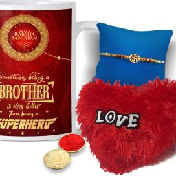 Designer RKH-005-CSN-MG-RKH-009-Rakhi 11 Assorted Rakhi, Chawal Roli Pack, Mug, Cushion Set-image-60