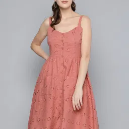 Women Fit and Flare Pink Knee Length Dress-image-71