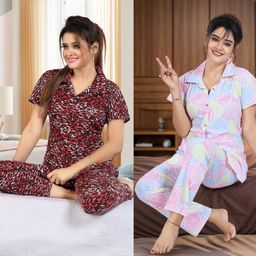 sidwa Women Night Suit Set Multicolor Printed, Animal Print-picture-45