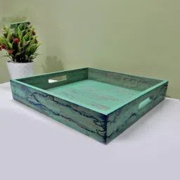 disoo fashions Mint Blue Handpainted Wood Serving Tray-picture-21
