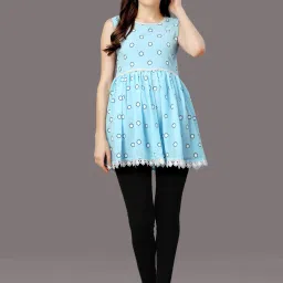 Casual Extended Sleeves Printed Women Blue Top-image-3