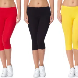 Cotton Lycra 220 GSM Bio-Wash Women Red, Black, Yellow Capri-image-53