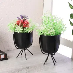 amaya decors Black Table Top Planter with Stand Set of 2-picture-15