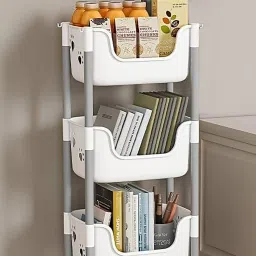 Plastic Metal 3 Shelf Book Shelf Organizer Basket Organizer Multipurpose Metal Close Book Shelf-22