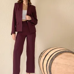 Women Blazer and Trousers Solid Suit-image-98