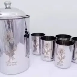 HIGH QUALITY FLOWER LASER Jug With 6 Pipe Shape Jug Glass Set-image-4
