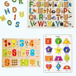 Wooden Learning Educational Board Set of 3 Alphabets, Numbers & Shapes For Kids-21