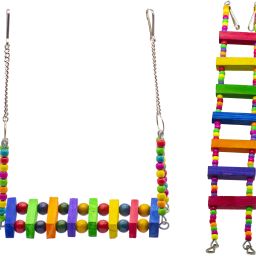 TOYS Combo Of Colorful Wooden Swing & Ladder Colorful Natural Wood Parrot Toys Cage Accessories Resting Toy Wooden Training Aid For Bird & Parrots Wooden Chew Toy, Training Aid, Perch For Bird-image-15