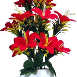 Lily Artificial Plants for Home Decor Red Lily Artificial Flowerwith Pot-image-6