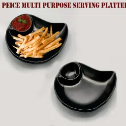 (Pack of 2) Exclusive Multi-Purpose Serving Platter for All Type of Snacks Like Burger, Noodles, Pasta, French Fries, Chilly Potato, Momos, Samosa, Paneer Tikka, Tandoori Items and as Your Wish. Sizzler Tray-0