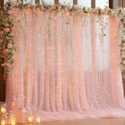 specialyou.in Peach Net Curtain with LED Fairy Light Backdrop Decoration for Birthday, Anniversary image 4
