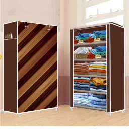 5 Shelf Foldable Collapsible Wardrobe Storage Organizer Almirah Cloth Rack PVC Collapsible Wardrobe-image-23