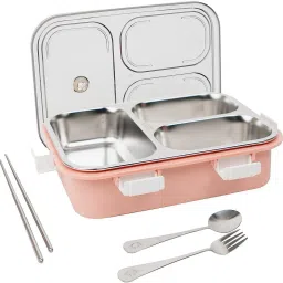 Office & School Stainless Steel ltz2 Lunch Box | 3 Compartments + Spoon 3 Containers Lunch Box-21