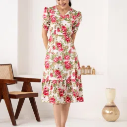 Women Fit and Flare White Below Knee Dress-image-4