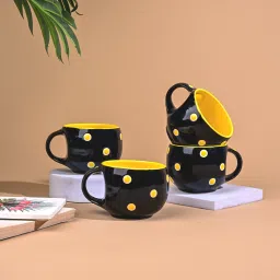 Pack of 4 Ceramic Polka Doted Tea Cups Set of 4, 150ml Coffee Mugs for Home Office-picture-9