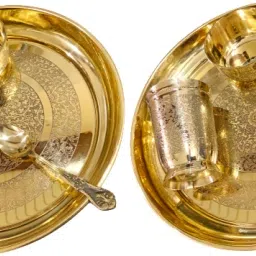 Pack of 2 Brass Embossed Design THALI Set PacK of- 04 ITEMS Dinner Set-15