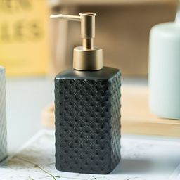 USHA SHRIRAM Black & Gold-Toned Textured Ceramic Glossy Soap Dispenser 350ml-11