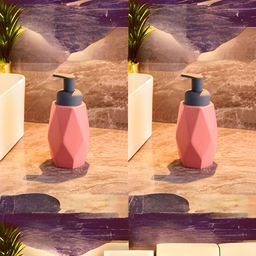 USHA SHRIRAM Pink 2 Pieces Textured Ceramic Soap Dispenser 400 ml-image-19