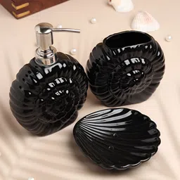 Decor de Maison Black 3 piece Textured Ceramic Bath Accessories Set-image-11