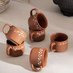 The Decor Lane Brown 6 Pieces Handcrafted Printed Ceramic Glossy Cups-image-62