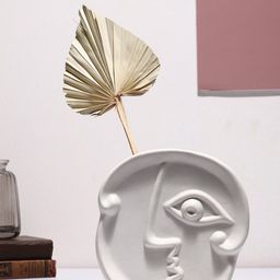 Bonhomie White Solid Face Shaped Minimalistic Ceramic Vase-image-82