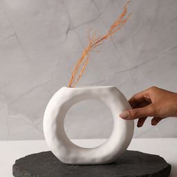 Bonhomie White Round Textured Ceramic Vase-picture-0