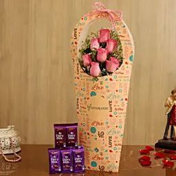 Pink Roses In FNP Love Sleeve and Cadbury Dairy Milk-image-8