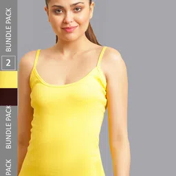 FBAR Pack Of 2 Non-Padded Bio Wash Pure Cotton Camisoles-image-59