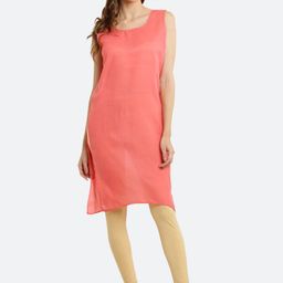 FAWOMENT Round Neck Sleeveless Cotton Straight Kurta-image-42