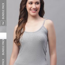 Friskers Pack Of 2 Pure Cotton Scoop Neck Bio-Wash Camisoles-image-69