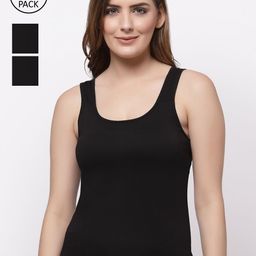Floret Women Pack of 3 Black Solid Cotton Camisoles-image-90