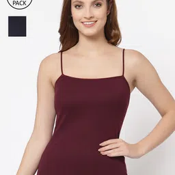Floret Women Pack Of 2 Burgundy & Blue Solid Camisoles-image-99