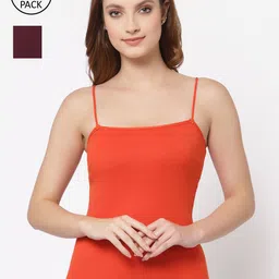 Floret Women Pack Of 2 Orange & Maroon Solid Camisoles-image-65