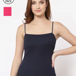 Floret Women Set Of 2 Navy Blue & Magenta Blue Camisoles-10