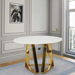 casacraft from pepperfry Regalia Metal 4 Seater Dining Table in Gold Finish with Marble Top-picture-18