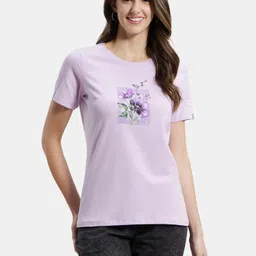 jockey 1361 Women Graphic Print Round Neck Cotton Blend Purple T-Shirt-picture-36