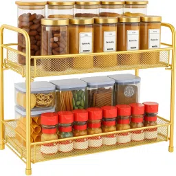 Utensil Kitchen Rack Golden Two-Tier Kitchen Masala & Storage Rack Iron-13