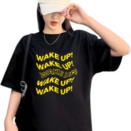 Women Graphic Print Round Neck Cotton Blend Black T-Shirt-image-30