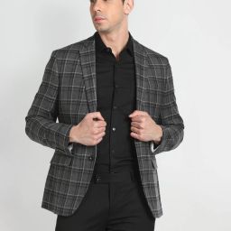 Men Checkered Single Breasted Formal Blazer-image-47
