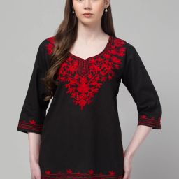 Casual Regular Sleeves Embroidered Women Black, Red Top-image-87