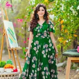 fashion2wear Women Fit and Flare Green, Pink, Dark Blue Maxi/Full Length Dress-picture-20