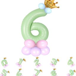 Solid Pastel Balloons,Crown,6 Number Foil Balloons Set Birthday/Anniversary Decoration Letter Balloon-image-21