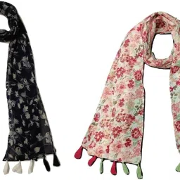 Printed Chiffon Women Multicolor Scarf, Stole, Fancy Scarf-image-89