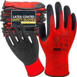 Latex Coated Firm Grip Industrial Safety Work Cut Resistant Gloves, Red- 5 Pairs NylonSafety Gloves-image-20
