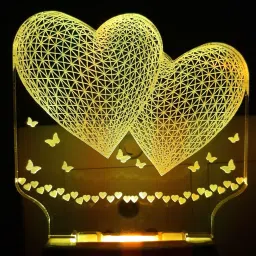 Double Love 3D Illusion Night Lamp Comes with 7 Multicolor and 3D Illusion Design Suitable for Room,Drawing Room,Lobby Night Lamp (12 cm, White) Table Lamp Table Lamp-14