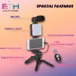 ETH UTILITY STORE AY-49 Vlogging Kit with Tripod, Adjustable LED Light, and Shotgun Microphone Tripod Kit, Monopod Kit, Tripod image 2