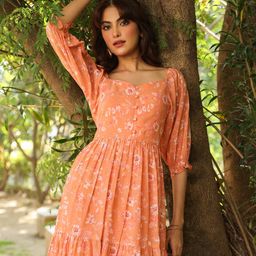 janasya Women Fit and Flare Orange Below Knee Dress-picture-38