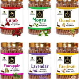 PREMIUM GULAB, MOGRA, CHANDAN, PANCHVATI, PINEAPPLE & LAVENDER DRY DHOOP INCENSE STICKS COMBO PACK OF 6 JAR FOR ROOM FRESHNESS, & YOGA MEDITATION-image-3