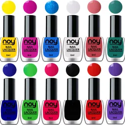 60 Seconds Quick Dry Shiny Nail Polishes Combo of 12 Pcs 6ml each Combo-No-04 Yellow, ,Sky Blue, White,Peach,Radium Green-image-81