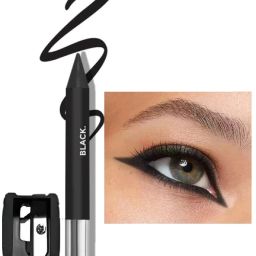 Bold black smudge proof & water proof black crayon kajal with sharpener-image-75